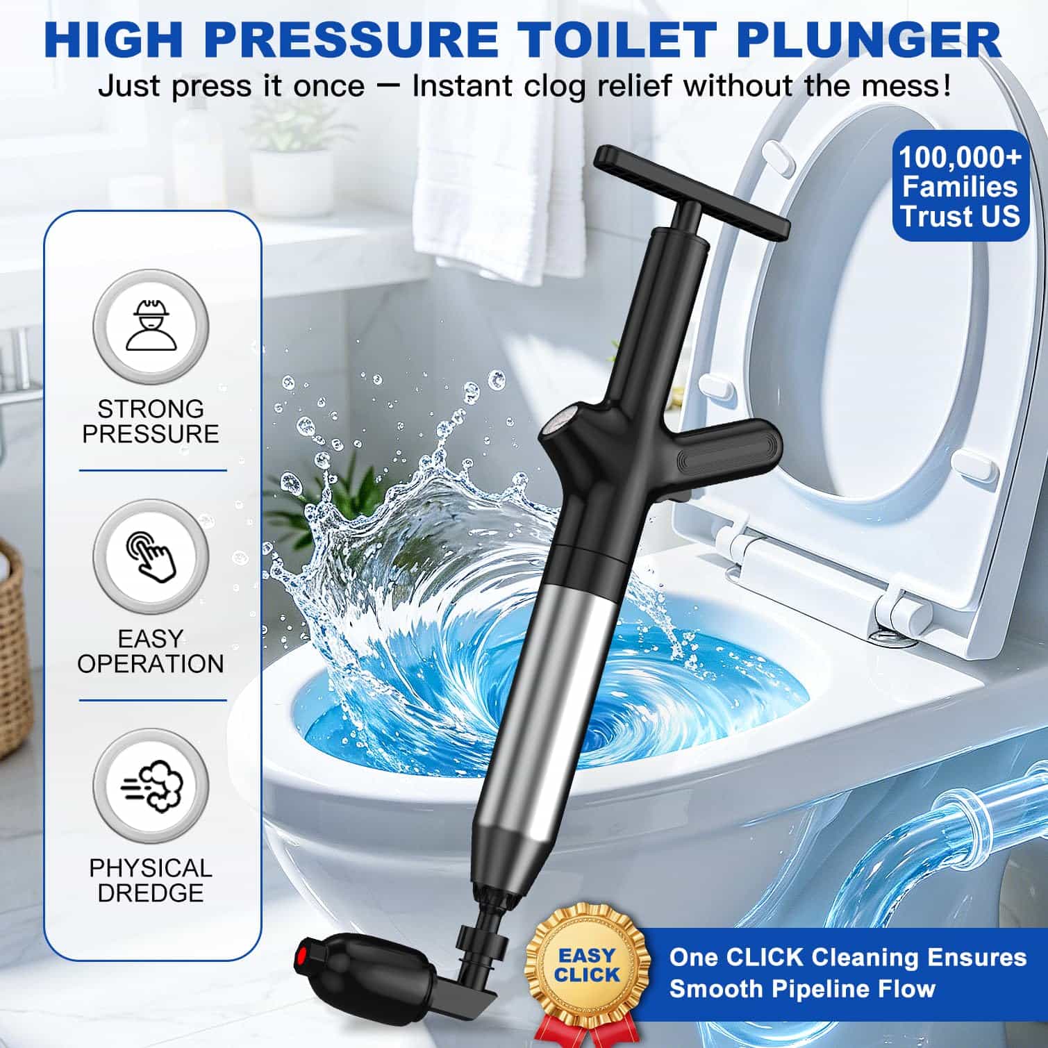 Plunger Toilet - Универсальный приспособление для прочистки унитазов, высоконапорный